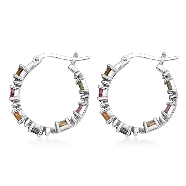 Shop Lc D'Joy Premium Multi Tourmaline And Moissanite 2.90 Ctw Garden Of Lights Earrings In Rhodium Over Sterling Silver