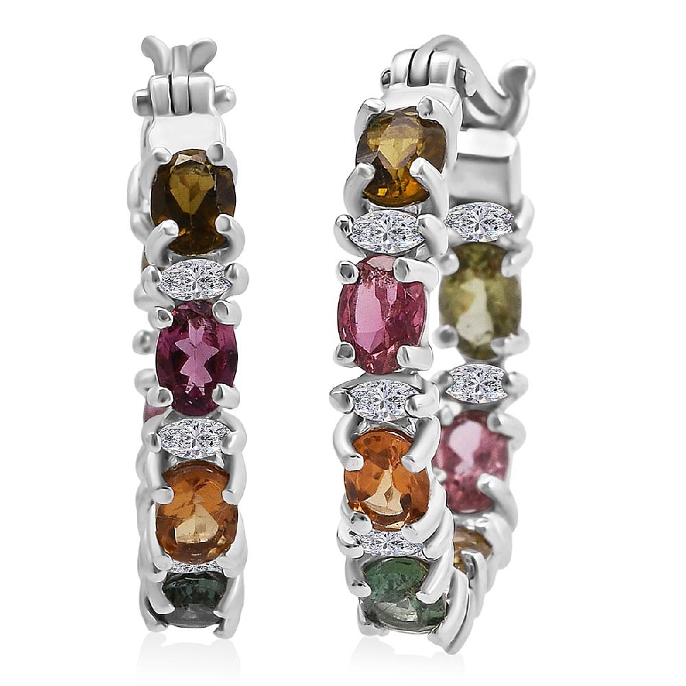 shop lc D'Joy Premium Multi Tourmaline and Moissanite 2.90 ctw Garden of Lights Earrings in Rhodium Over Sterling Silver