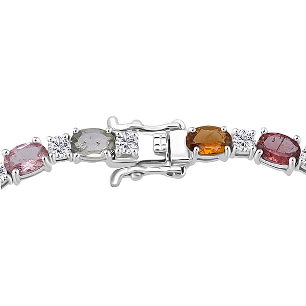 Shop Lc D'Joy Premium Multi-Tourmaline And Moissanite 9.15 Ctw Bracelet In Rhodium Over Sterling Silver (6.50 In)