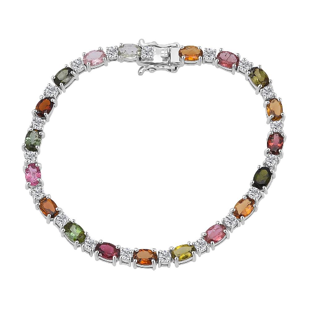 shop lc D'Joy Premium Multi-Tourmaline and Moissanite 9.15 ctw Bracelet in Rhodium Over Sterling Silver (6.50 In)