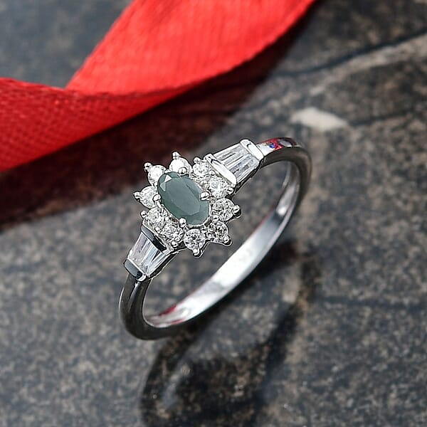 Shop Lc D'Joy Premium Narsipatnam Alexandrite And White Zircon 0.90 Ctw Regal Blossom Ring In Rhodium Over Sterling Silver