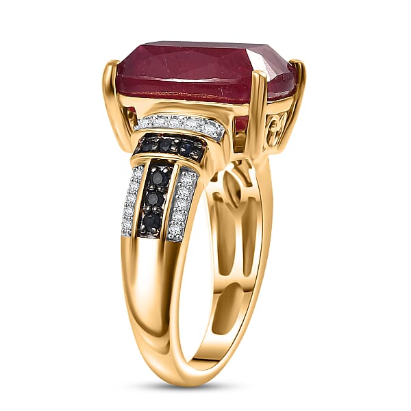 Shop Lc D'Joy Premium Niassa Ruby (FF) And Multi Gemstone 11.60 Ctw Crimson Flower Ring In 18K Vermeil Yellow Gold Over Sterling Silver
