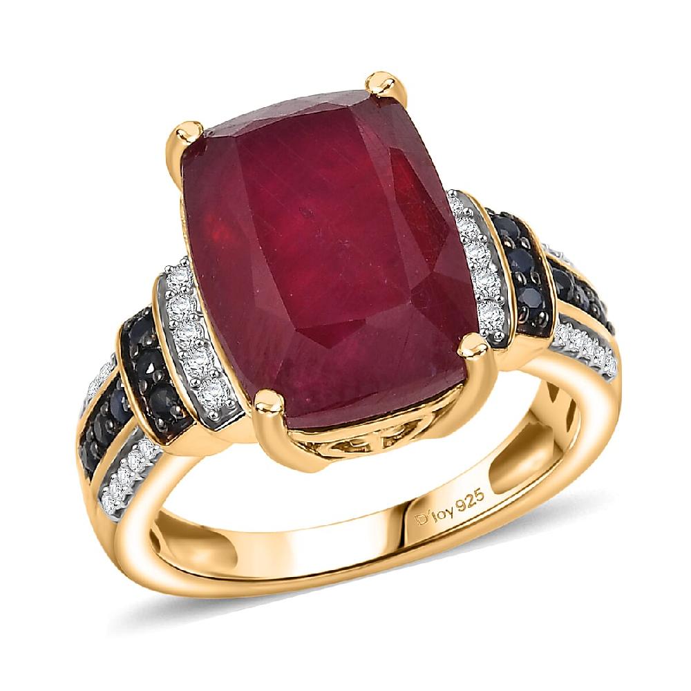 shop lc D'Joy Premium Niassa Ruby (FF) and Multi Gemstone 11.60 ctw Crimson Flower Ring in 18K Vermeil Yellow Gold Over Sterling Silver