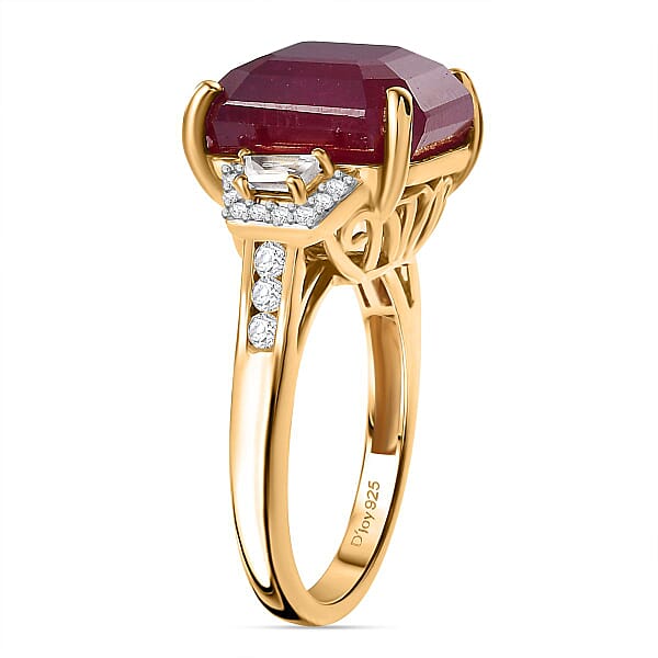 Shop Lc D'Joy Premium Niassa Ruby (FF) And White Zircon 14.30 Ctw Majestic Empress Ring In 18K Vermeil Yellow Gold Over Sterling Silver