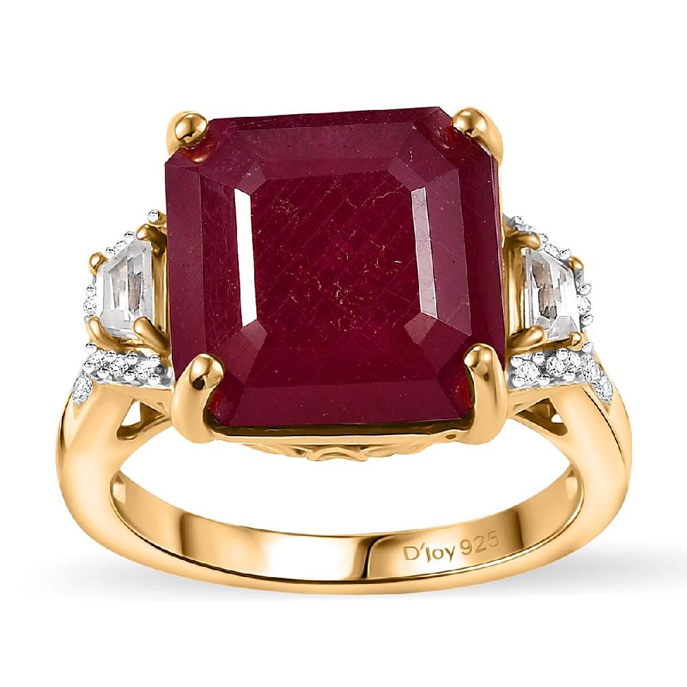 shop lc D'Joy Premium Niassa Ruby (FF) and White Zircon 14.30 ctw Majestic Empress Ring in 18K Vermeil Yellow Gold Over Sterling Silver