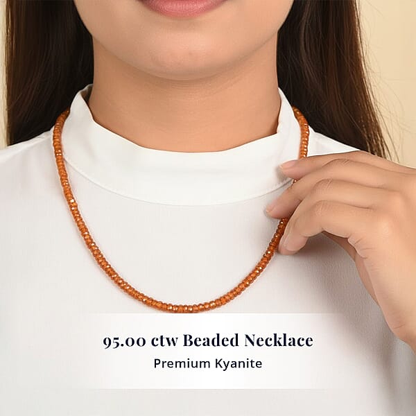 Shop Lc D'Joy Premium Orange Kyanite 95.00 Ctw Beaded Necklace In 18K Vermeil Yellow Gold Over Sterling Silver 18-20 Inches