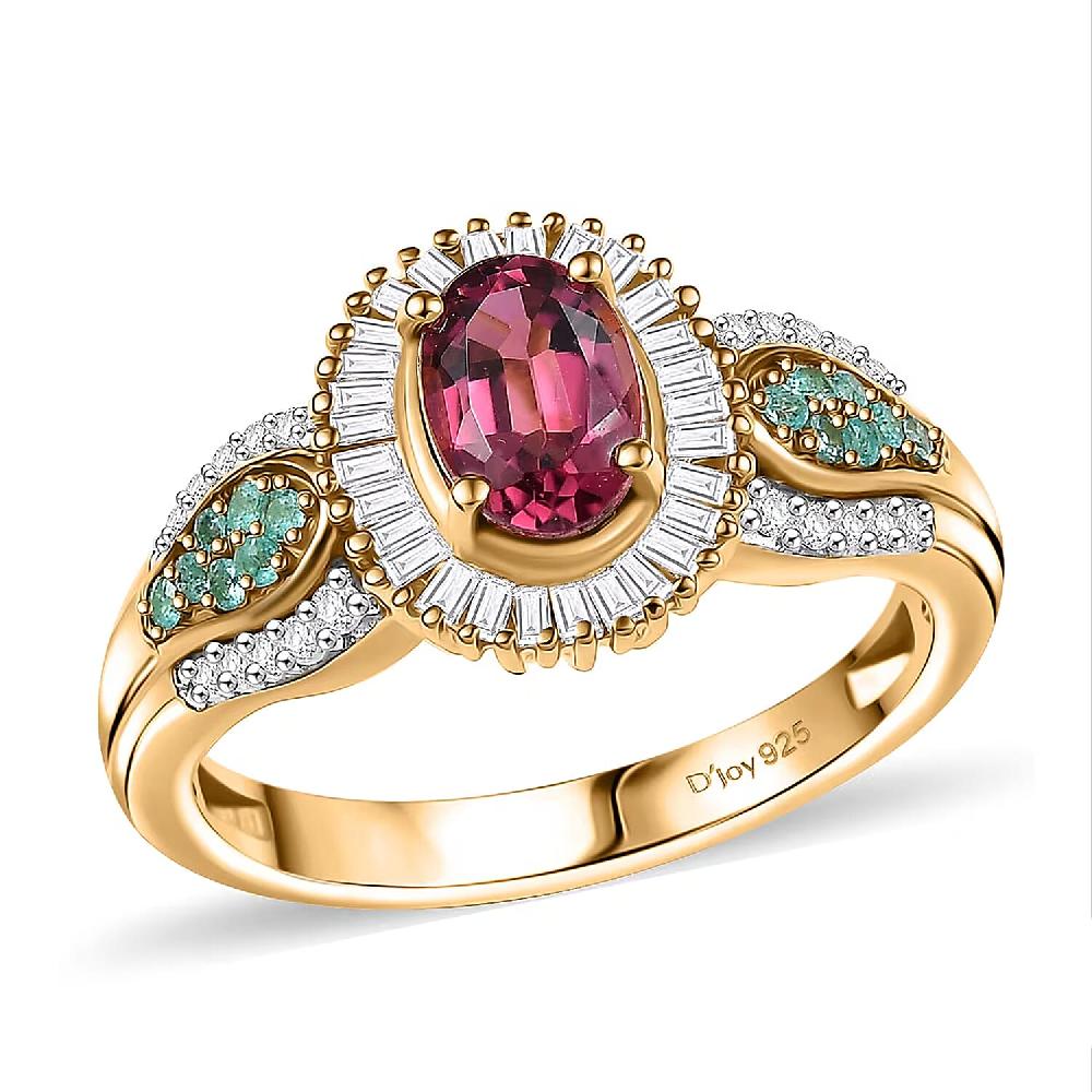 shop lc D'Joy Premium Ouro Fino Rubellite AAA Paraiba Tourmaline and Diamond 1.50 ctw Halo Ring in 18K Vermeil Yellow Gold Over Sterling Silver