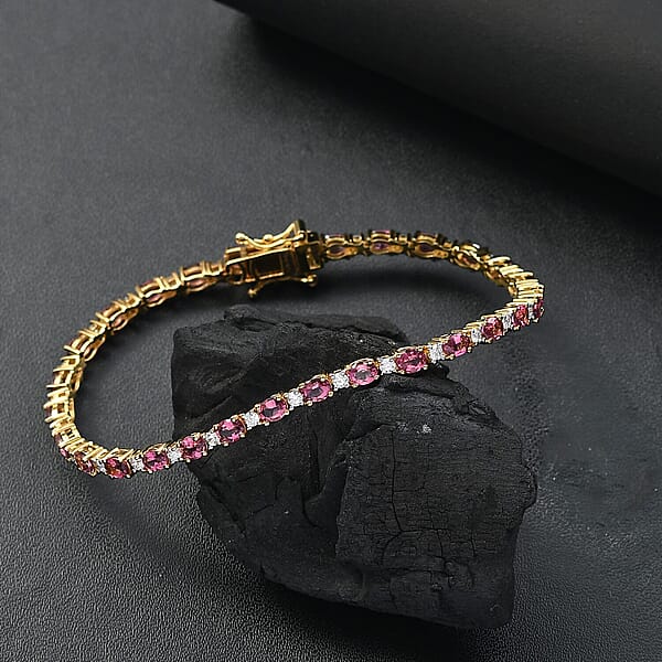 Shop Lc D'Joy Premium Ouro Fino Rubellite And Moissanite 5.90 Ctw Sunset Serenade Bracelet In 18K Vermeil Yellow Gold Over Sterling Silver (7.25 In)