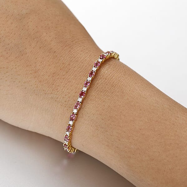 Shop Lc D'Joy Premium Ouro Fino Rubellite And Moissanite 5.90 Ctw Sunset Serenade Bracelet In 18K Vermeil Yellow Gold Over Sterling Silver (7.25 In)