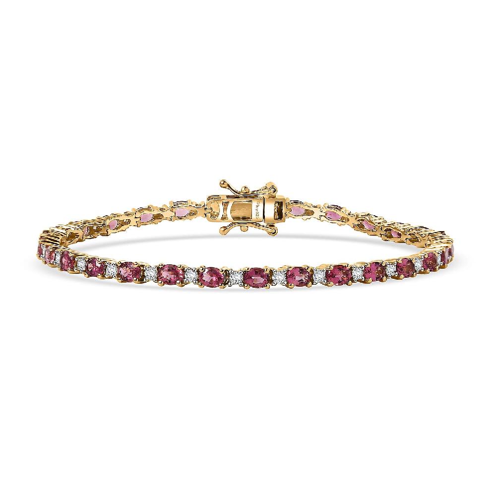 shop lc D'Joy Premium Ouro Fino Rubellite and Moissanite 5.90 ctw Sunset Serenade Bracelet in 18K Vermeil Yellow Gold Over Sterling Silver (7.25 In)