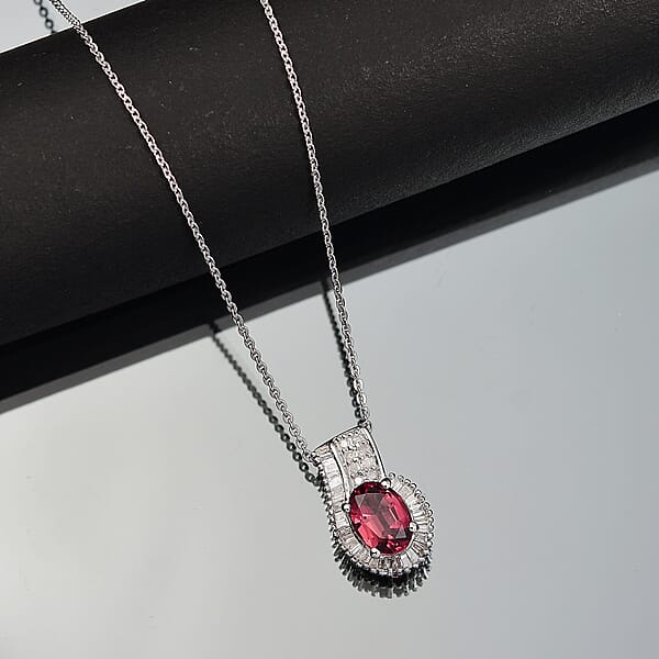 Shop Lc D'Joy Premium Ouro Fino Rubellite And White Diamond 1.70 Ctw Pendant Necklace In Rhodium Over Sterling Silver 20 Inches