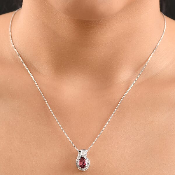 Shop Lc D'Joy Premium Ouro Fino Rubellite And White Diamond 1.70 Ctw Pendant Necklace In Rhodium Over Sterling Silver 20 Inches