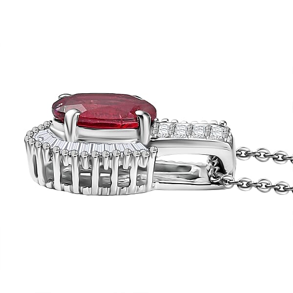 Shop Lc D'Joy Premium Ouro Fino Rubellite And White Diamond 1.70 Ctw Pendant Necklace In Rhodium Over Sterling Silver 20 Inches