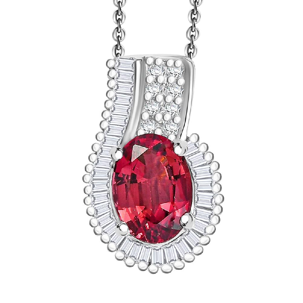 shop lc D'Joy Premium Ouro Fino Rubellite and White Diamond 1.70 ctw Pendant Necklace in Rhodium Over Sterling Silver 20 Inches