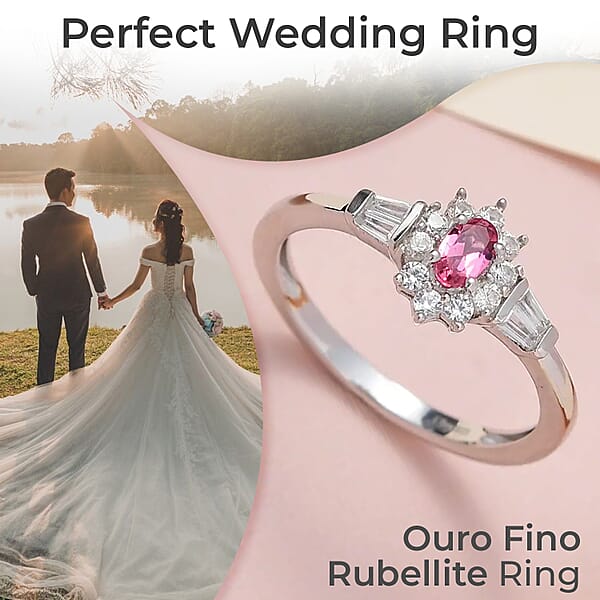 Shop Lc D'Joy Premium Ouro Fino Rubellite Ring White Zircon Accent Ring Sunburst Halo Ring Platinum Over Sterling Silver Ring 0.75 Ctw