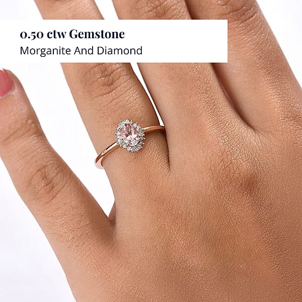 Shop Lc D'Joy Premium Pink Morganite And Diamond 0.50 Ctw Crown Blossom Ring In 18K Vermeil Rose Gold Over Sterling Silver