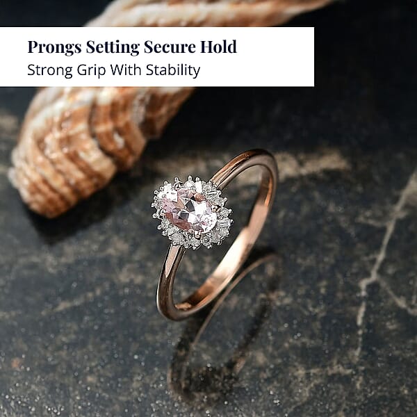 Shop Lc D'Joy Premium Pink Morganite And Diamond 0.50 Ctw Crown Blossom Ring In 18K Vermeil Rose Gold Over Sterling Silver