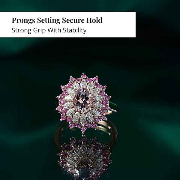 Shop Lc D'Joy Premium Pink Morganite And Multi Gemstone 2.70 Ctw Rose Sunburst Ring In 18K Vermeil Rose Gold Over Sterling Silver