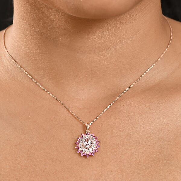 Shop Lc D'Joy Premium Pink Morganite And Multi Gemstone 2.25 Ctw Rose Sunburst Pendant Necklace In 18K Vermeil Rose Gold Over Sterling Silver 20 Inches