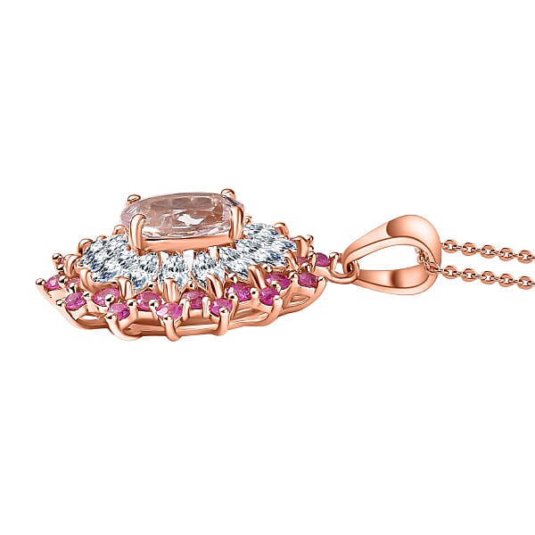 Shop Lc D'Joy Premium Pink Morganite And Multi Gemstone 2.25 Ctw Rose Sunburst Pendant Necklace In 18K Vermeil Rose Gold Over Sterling Silver 20 Inches