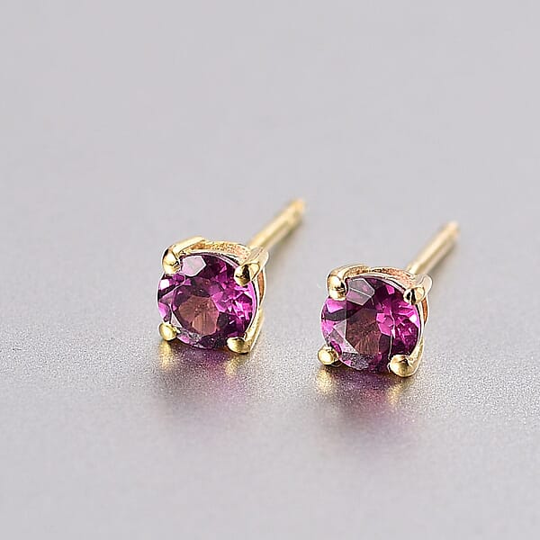 Shop Lc D'Joy Premium Radiant Ember Garnet 0.90 Ctw Solitaire Stud Earrings In 18K Vermeil Yellow Gold Over Sterling Silver