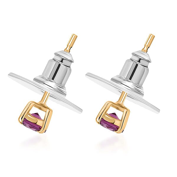 Shop Lc D'Joy Premium Radiant Ember Garnet 0.90 Ctw Solitaire Stud Earrings In 18K Vermeil Yellow Gold Over Sterling Silver