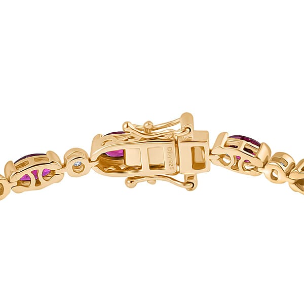 Shop Lc D'Joy Premium Radiant Ember Garnet And Moissanite 9.40 Ctw Twilight Flame Bracelet In 18K Vermeil Yellow Gold Over Sterling Silver (7.25 In)