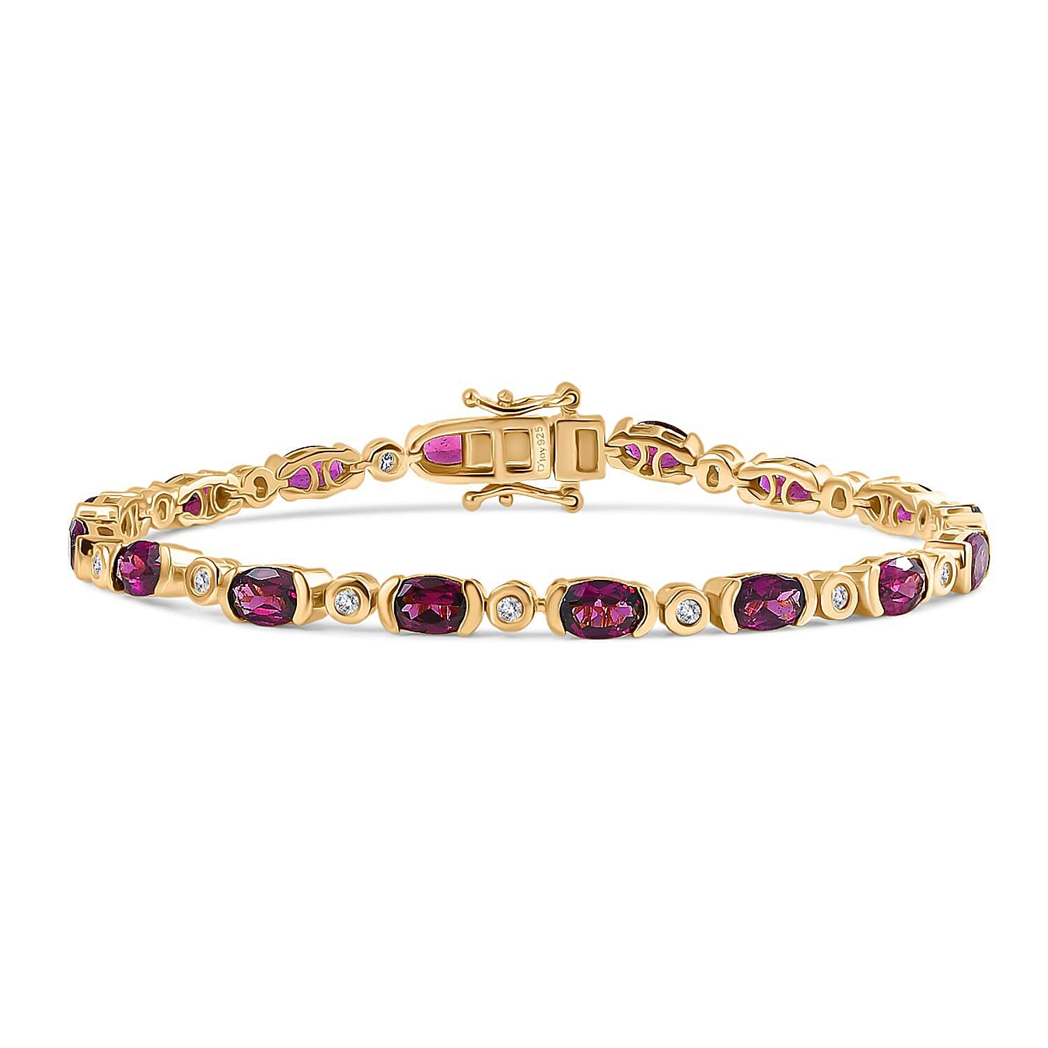 shop lc D'Joy Premium Radiant Ember Garnet and Moissanite 9.40 ctw Twilight Flame Bracelet in 18K Vermeil Yellow Gold Over Sterling Silver (7.25 In)