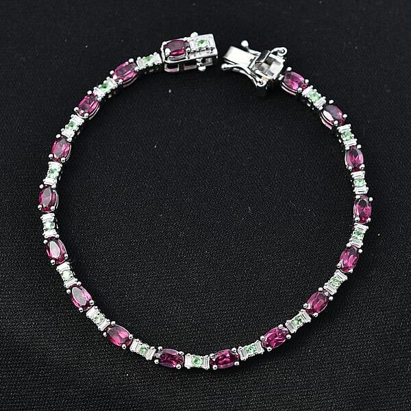 Shop Lc D'Joy Premium Radiant Ember Garnet And Multi Gemstone 6.85 Ctw Garden Link Bracelet In Rhodium Over Sterling Silver (7.25 In)