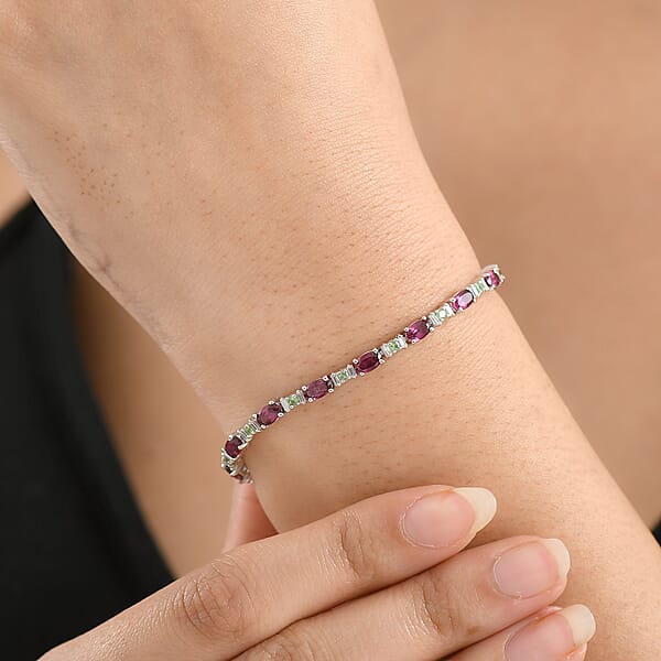 Shop Lc D'Joy Premium Radiant Ember Garnet And Multi Gemstone 6.85 Ctw Garden Link Bracelet In Rhodium Over Sterling Silver (7.25 In)