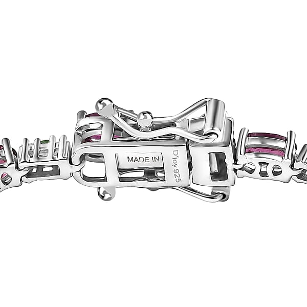 Shop Lc D'Joy Premium Radiant Ember Garnet And Multi Gemstone 6.85 Ctw Garden Link Bracelet In Rhodium Over Sterling Silver (7.25 In)