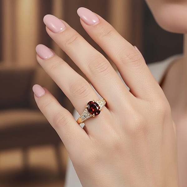 Shop Lc D'Joy Premium Red Zircon And Moissanite 2.30 Ctw Flame Oval Ring In 18K Vermeil Yellow Gold Over Sterling Silver