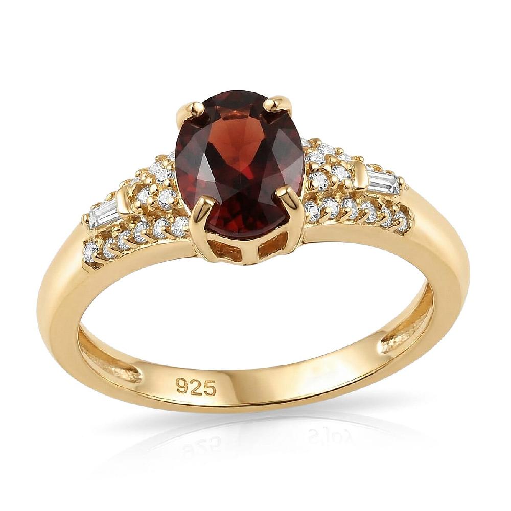 shop lc D'Joy Premium Red Zircon and Moissanite 2.30 ctw Flame Oval Ring in 18K Vermeil Yellow Gold Over Sterling Silver