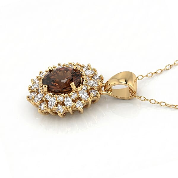 Shop Lc D'Joy Premium Red Zircon And Moissanite 2.75 Ctw Flameburst Pendant Necklace In 18K Vermeil Yellow Gold Over Sterling Silver 20 Inches