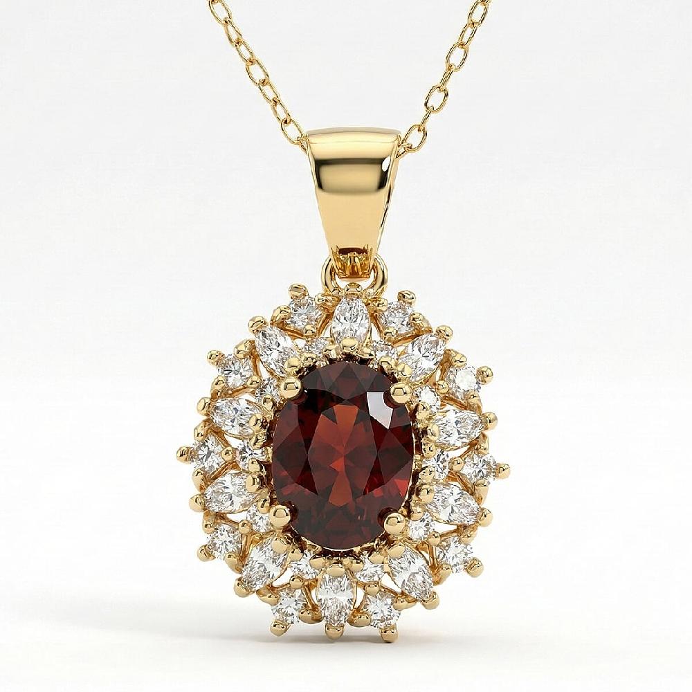 shop lc D'Joy Premium Red Zircon and Moissanite 2.75 ctw Flameburst Pendant Necklace in 18K Vermeil Yellow Gold Over Sterling Silver 20 Inches