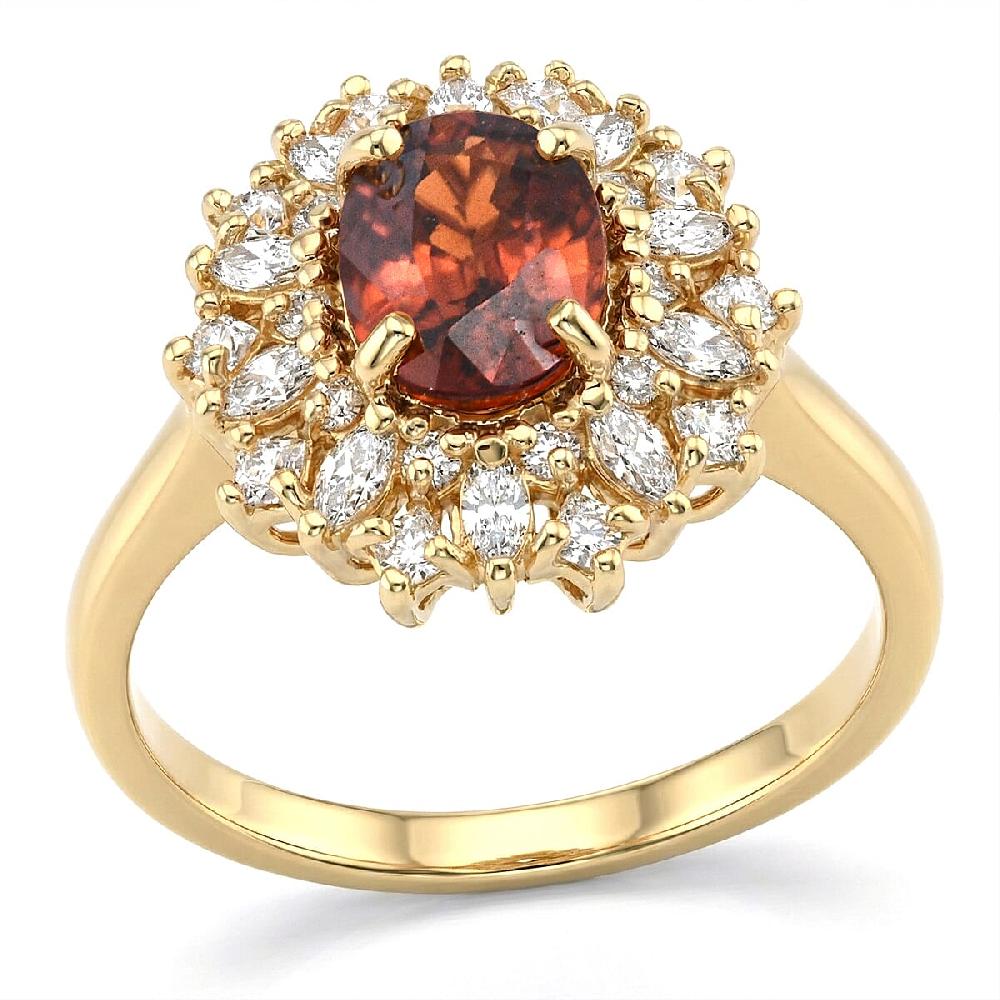 shop lc D'Joy Premium Red Zircon and Moissanite 2.75 ctw Flameburst Ring in 18K Vermeil Yellow Gold Over Sterling Silver