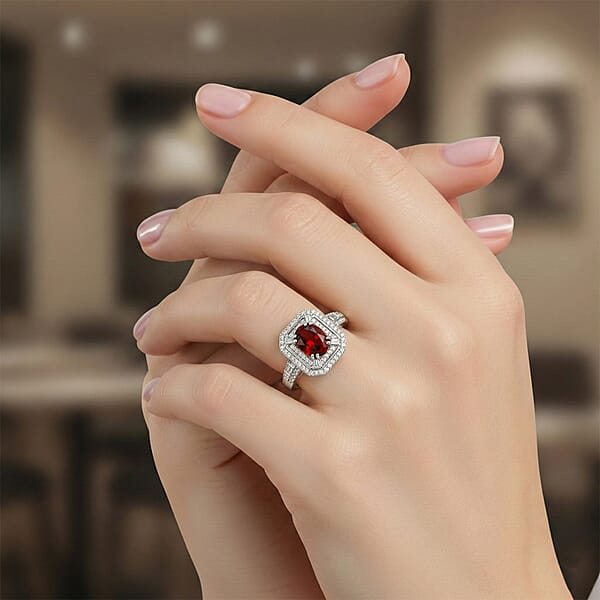 Shop Lc D'Joy Premium Red Zircon And Moissanite 3.00 Ctw Scarlet Flame Ring In Rhodium Over Sterling Silver