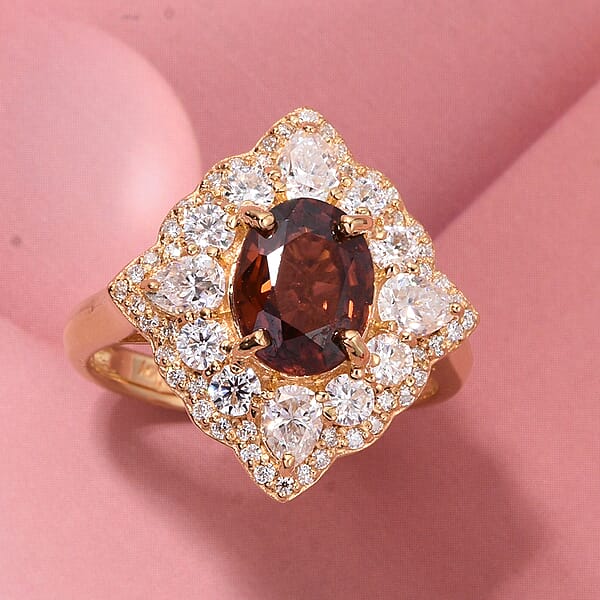 Shop Lc D'Joy Premium Red Zircon And Moissanite 4.35 Ctw Fire Reign Ring In 18K Vermeil Yellow Gold Over Sterling Silver