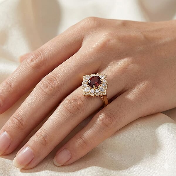 Shop Lc D'Joy Premium Red Zircon And Moissanite 4.35 Ctw Fire Reign Ring In 18K Vermeil Yellow Gold Over Sterling Silver