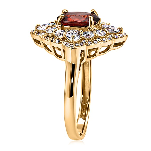 Shop Lc D'Joy Premium Red Zircon And Moissanite 4.35 Ctw Fire Reign Ring In 18K Vermeil Yellow Gold Over Sterling Silver