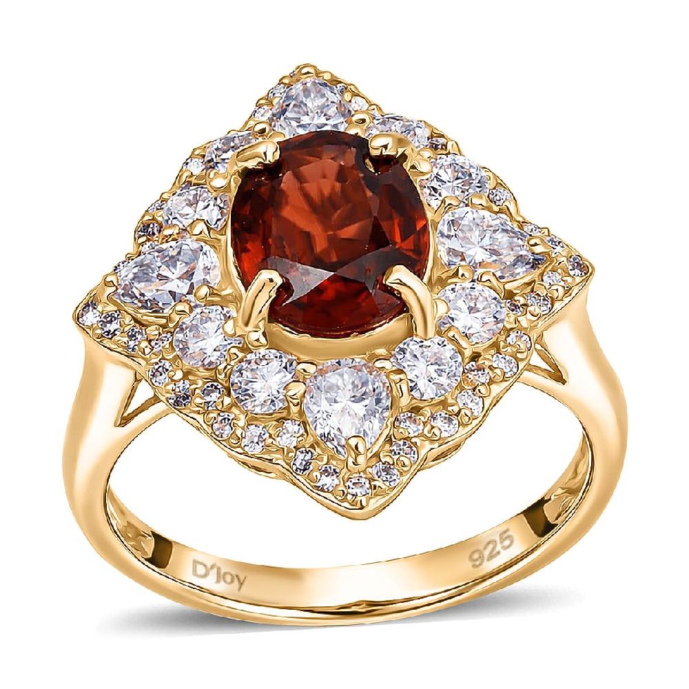 shop lc D'Joy Premium Red Zircon and Moissanite 4.35 ctw Fire Reign Ring in 18K Vermeil Yellow Gold Over Sterling Silver