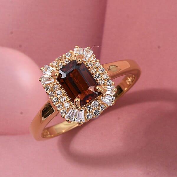 Shop Lc D'Joy Premium Red Zircon And White Zircon 2.10 Ctw Imperial Seal Ring In 18K Vermeil Yellow Gold Over Sterling Silver (Del. In 7-10 Days)