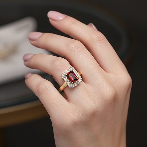 Shop Lc D'Joy Premium Red Zircon And White Zircon 2.10 Ctw Imperial Seal Ring In 18K Vermeil Yellow Gold Over Sterling Silver (Del. In 7-10 Days)