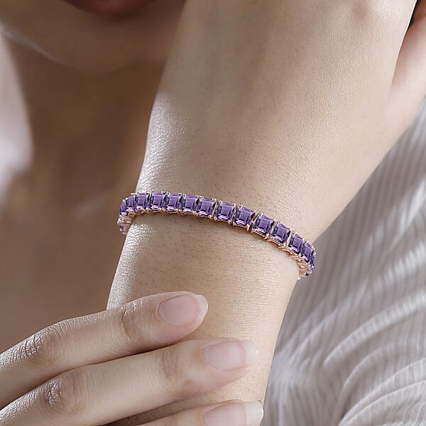 Shop Lc D'Joy Premium Rose De France Amethyst 22.10 Ctw Tennis Bracelet In 18K Vermeil Rose Gold Over Sterling Silver (7.25 In)