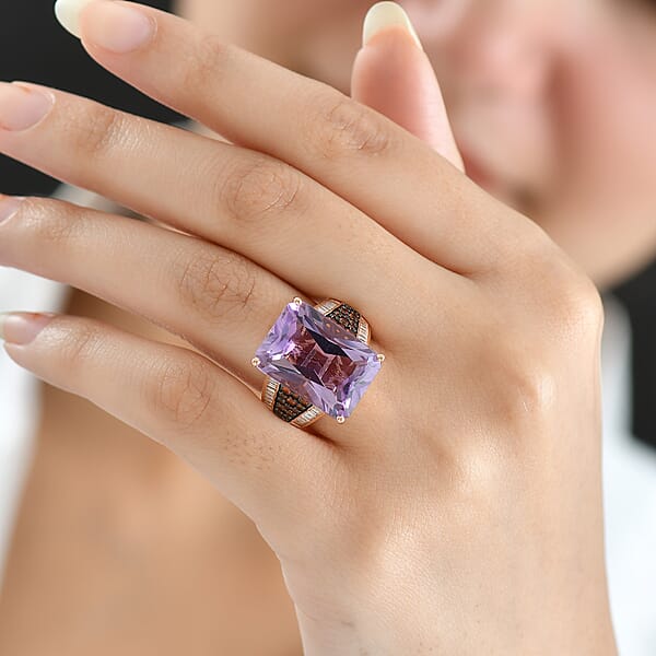 Shop Lc D'Joy Premium Rose De France Amethyst And Multi Gemstone 15.00 Ctw Crowned Aura Ring In 18K Vermeil Rose Gold Over Sterling Silver