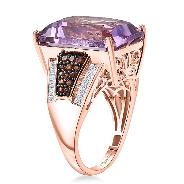 Shop Lc D'Joy Premium Rose De France Amethyst And Multi Gemstone 15.00 Ctw Crowned Aura Ring In 18K Vermeil Rose Gold Over Sterling Silver