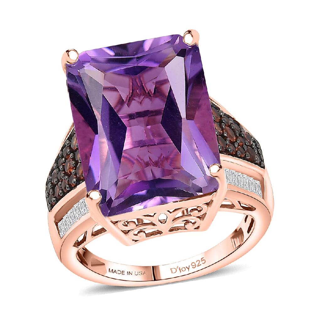 shop lc D'Joy Premium Rose De France Amethyst and Multi Gemstone 15.00 ctw Crowned Aura Ring in 18K Vermeil Rose Gold Over Sterling Silver