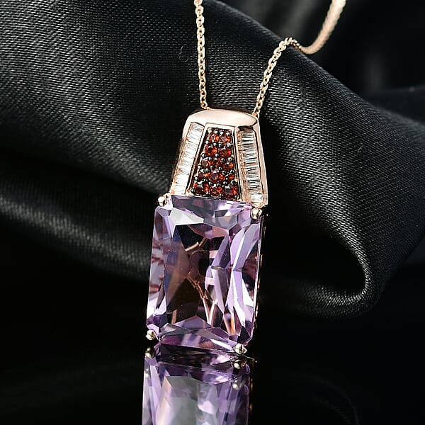 Shop Lc D'Joy Premium Rose De France Amethyst Multi Gemstone 14.10 Ctw Crowned Aura Pendant Necklace In 18K Vermeil Rose Gold Over Sterling Silver 20 Inches