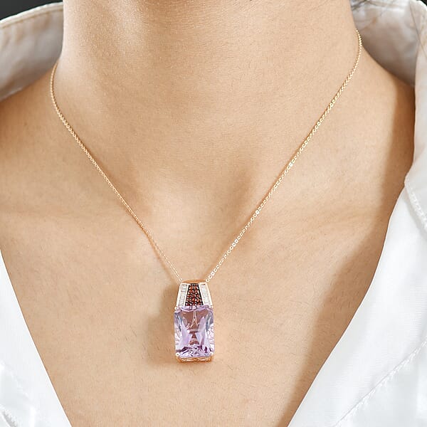 Shop Lc D'Joy Premium Rose De France Amethyst Multi Gemstone 14.10 Ctw Crowned Aura Pendant Necklace In 18K Vermeil Rose Gold Over Sterling Silver 20 Inches