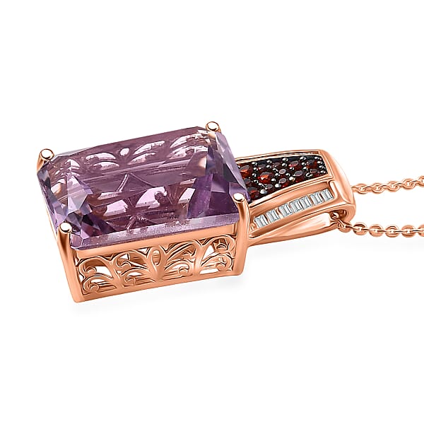 Shop Lc D'Joy Premium Rose De France Amethyst Multi Gemstone 14.10 Ctw Crowned Aura Pendant Necklace In 18K Vermeil Rose Gold Over Sterling Silver 20 Inches